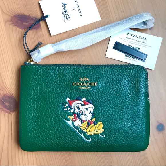 🐭 Disney X Coach Corner Zip Wristlet With Sled Motif - Picture 1 of 13